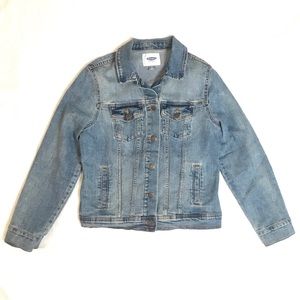Women’s Old Navy Jean Jacket Soft Distressed Medium Wash Classic Size M